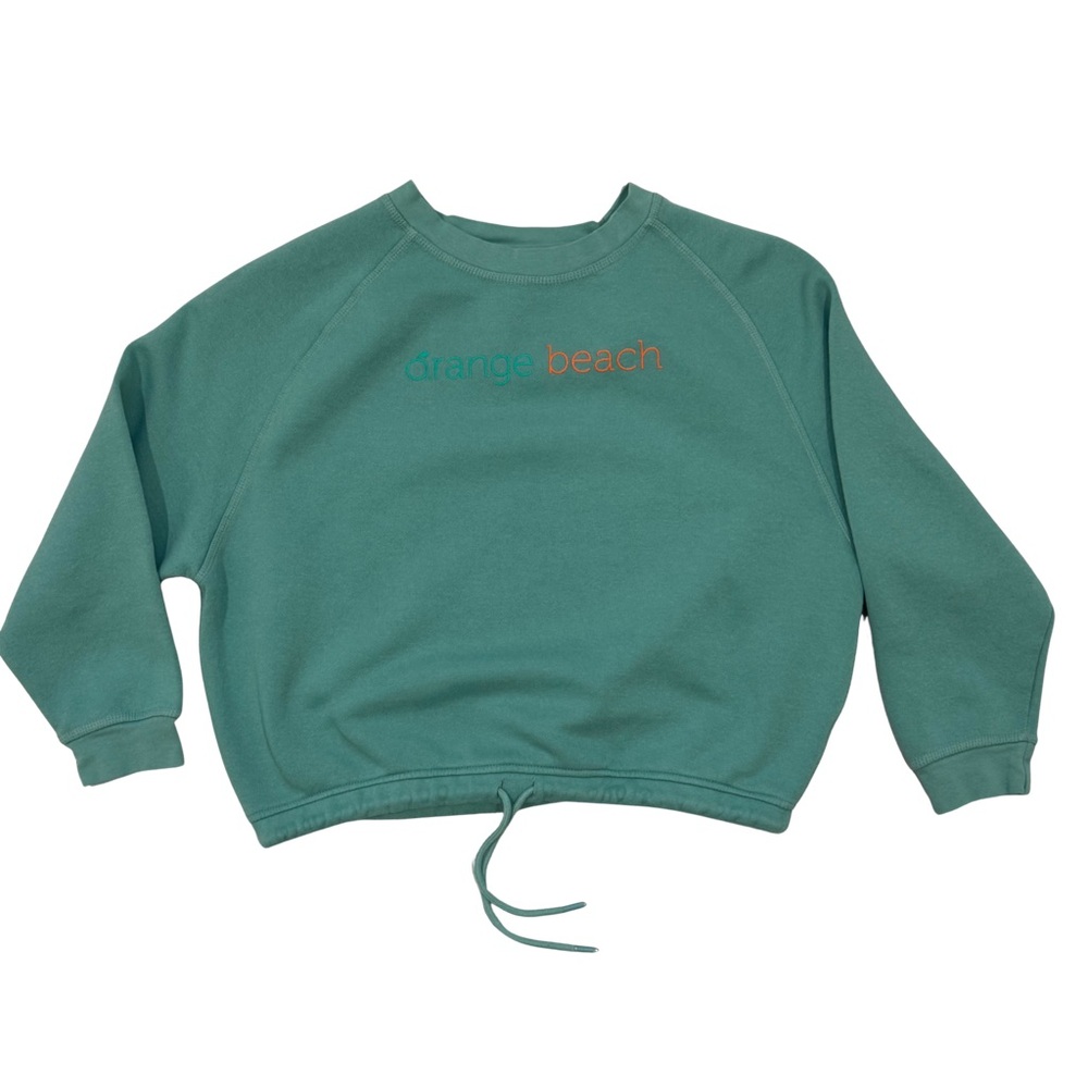 Artisans Orange Beach Cropped Sweatshirt Sea-Foam Green Drawstring Hem Ladies XL